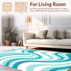 Aqua Blue Wavy Stripe Design Rug