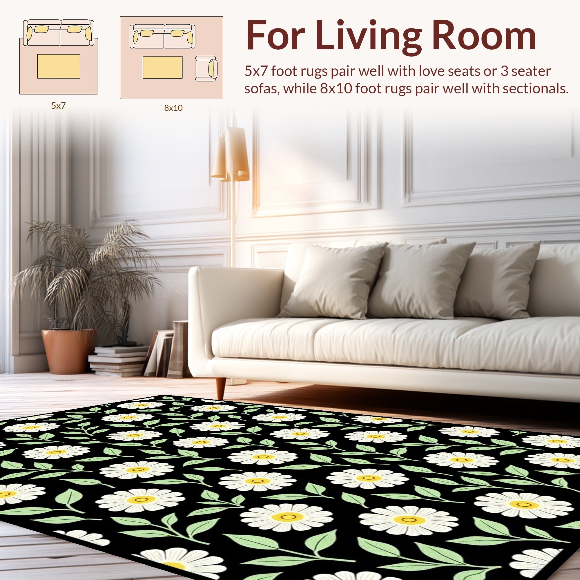 Classic White Daisy Floral Pattern Rug