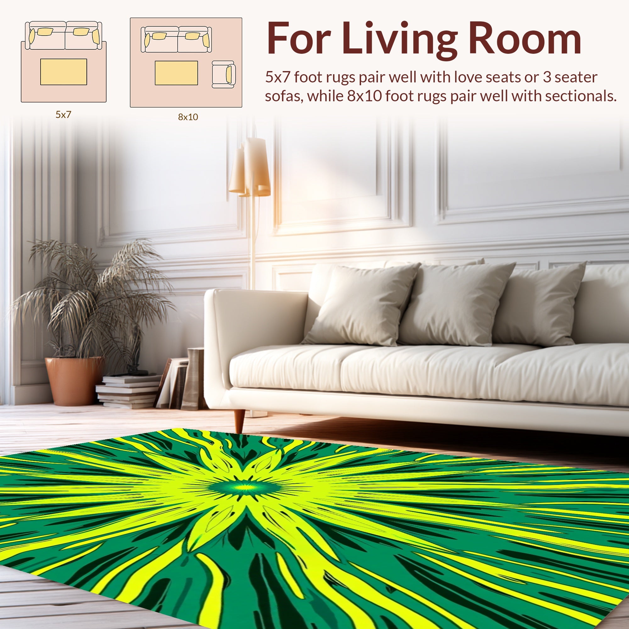 Radiant Sunburst Green Yellow Pattern Rug