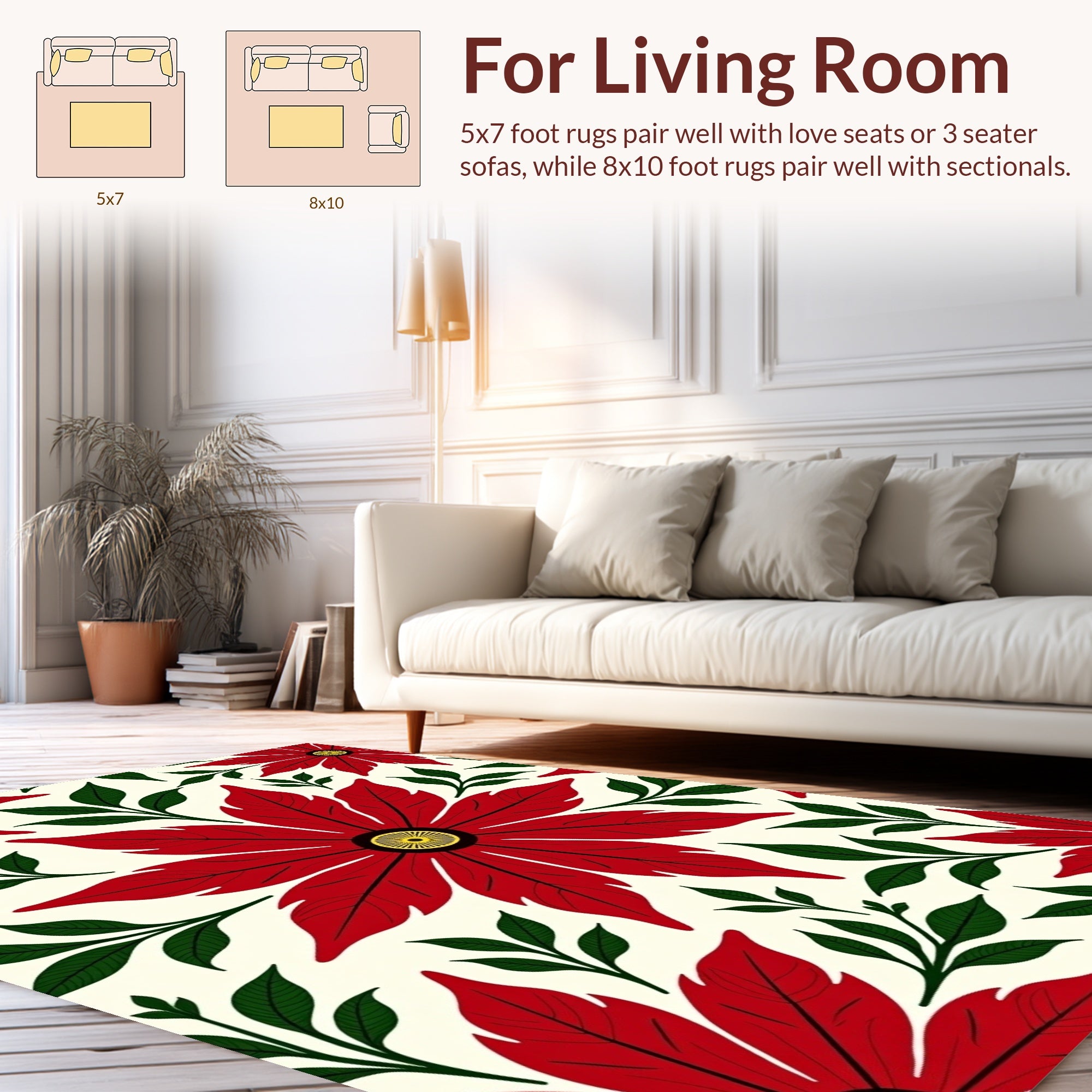 Bold Red Floral Pattern Rug