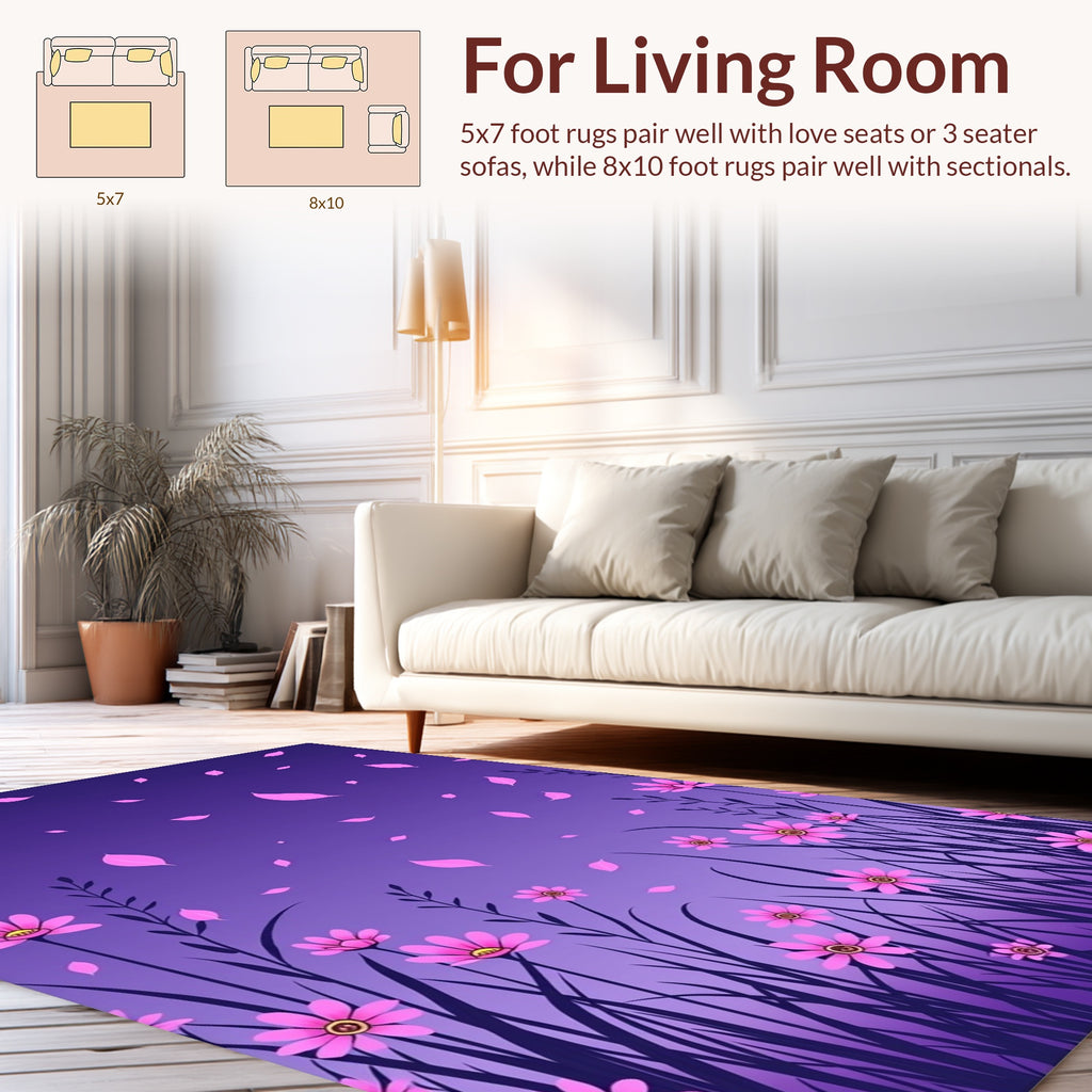 Pink Floral Meadow And Purple Sky Rug