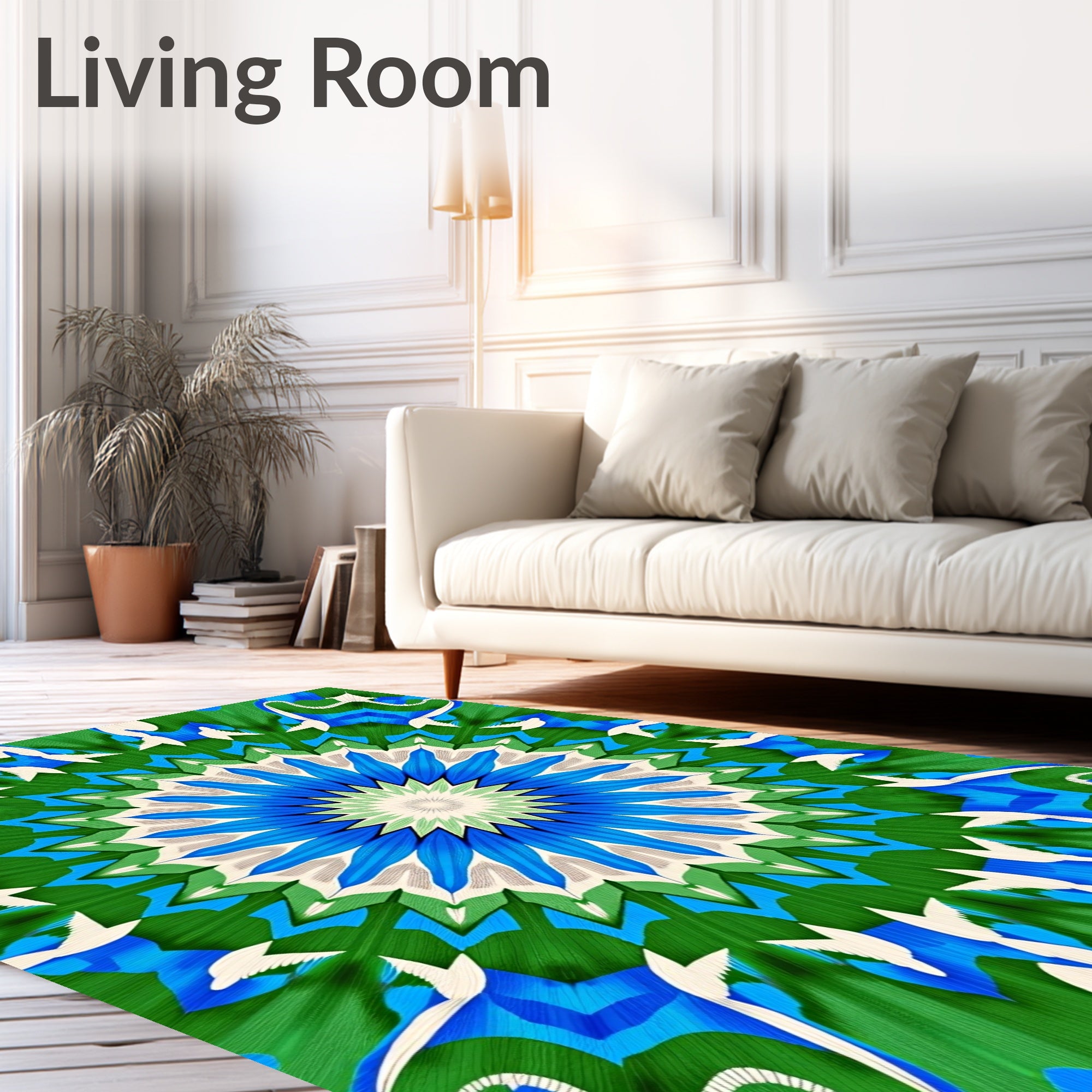Vivid Blue Green Floral Starburst Rug