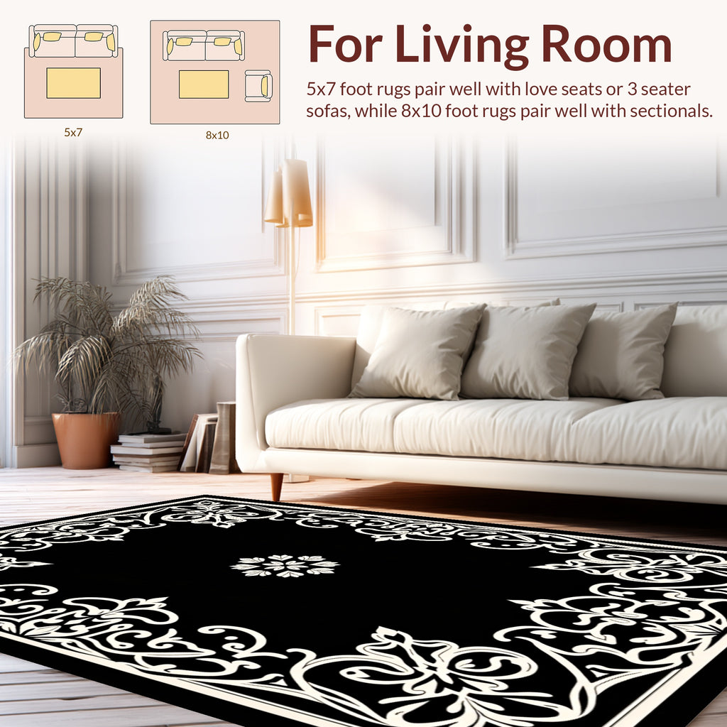 Ornate Floral Scrollwork Frame Design Rug