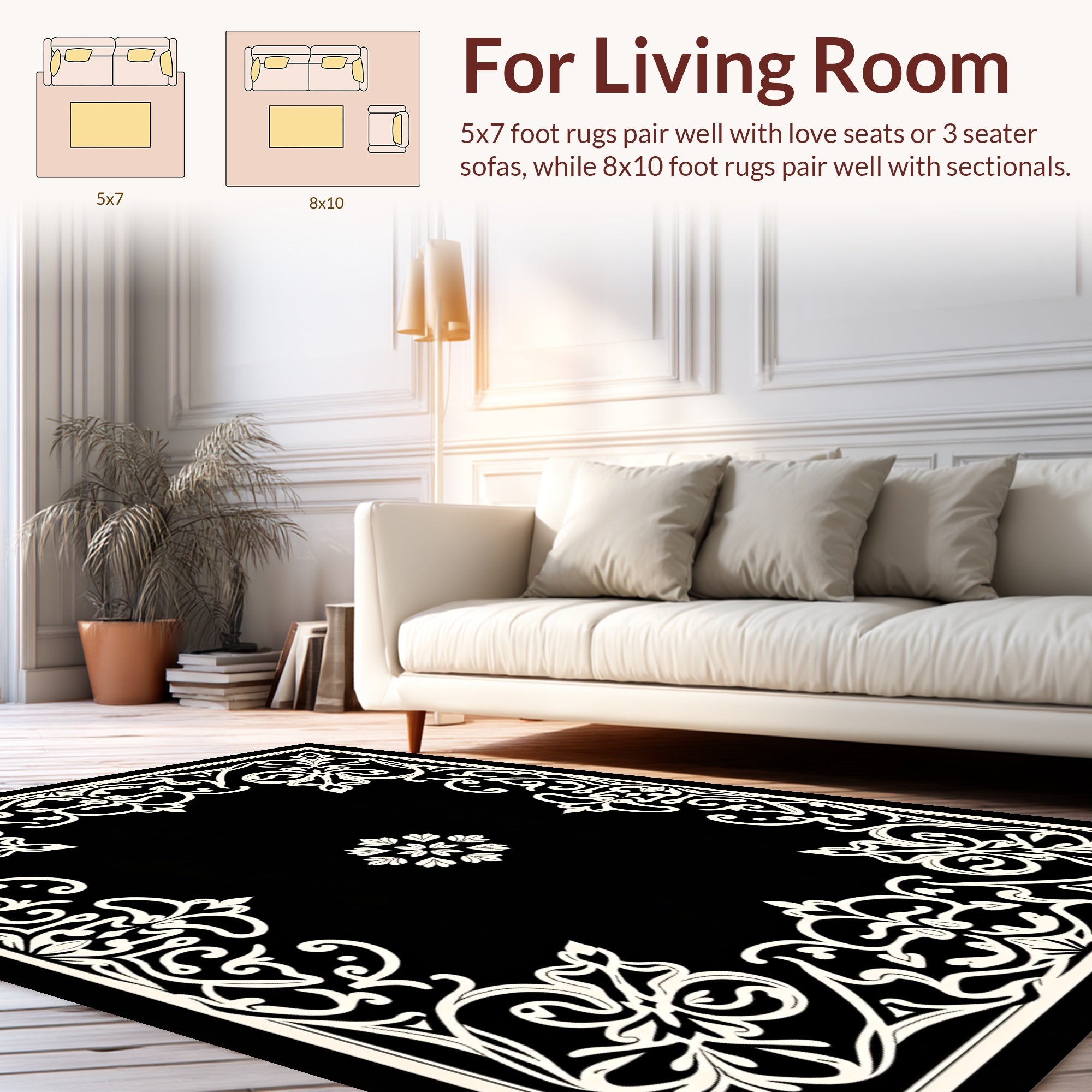 Ornate Floral Scrollwork Frame Design Rug