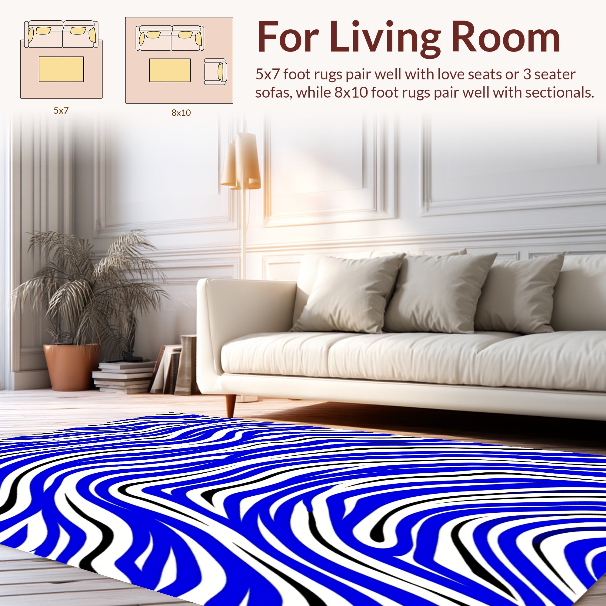 Flowing Blue Black White Abstract Rug