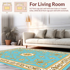 Elegant Blue Gold Floral Border Design Rug
