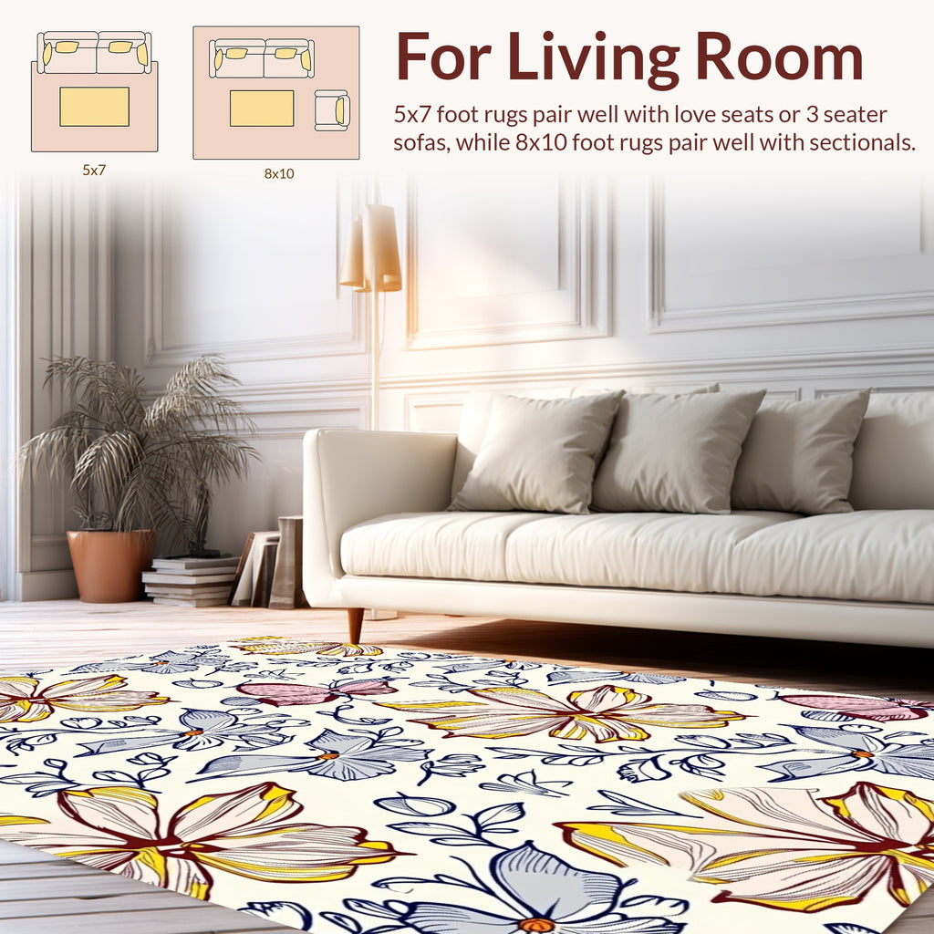 Floral Butterfly Sketch Pattern Design Rug