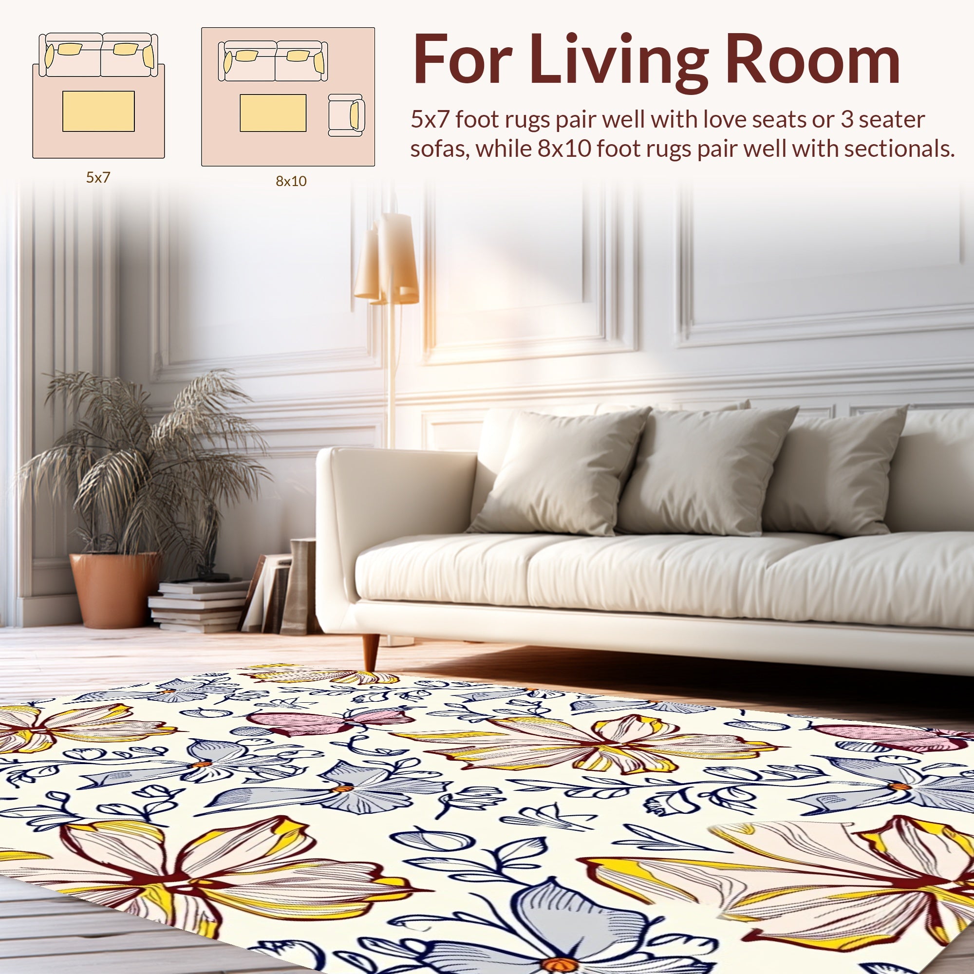 Floral Butterfly Sketch Pattern Design Rug