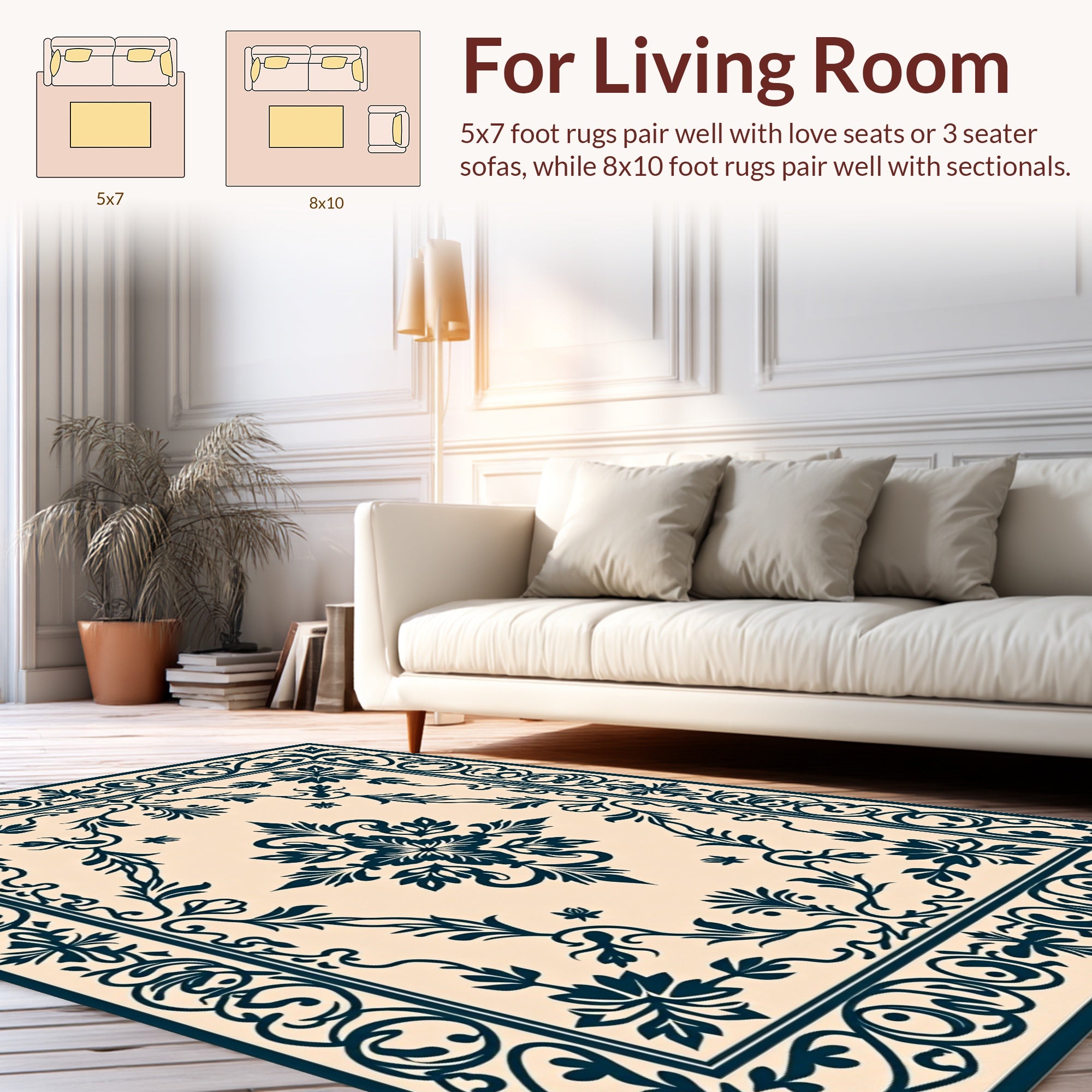 Ornate Navy Floral Traditional Design Rug