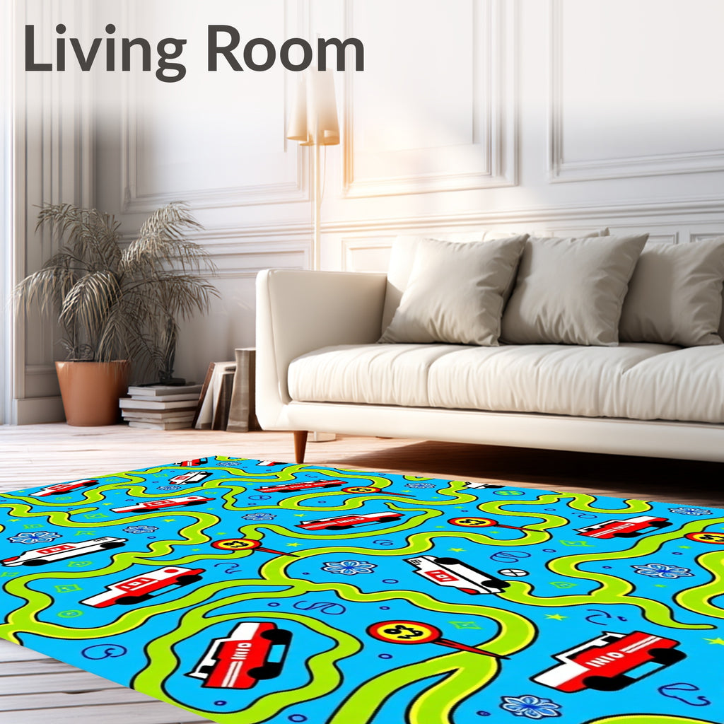 Red White Car Race Track Rug