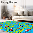 Red White Car Race Track Rug