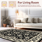 Elegant Black Floral Intricate Design Rug