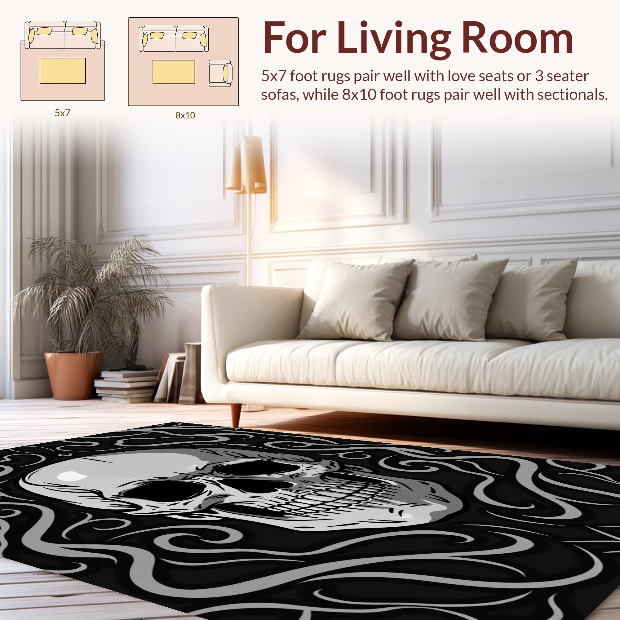 Gothic Skull Swirls Pattern Rug