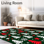 Classic Red White Evergreen Snowflakes Rug