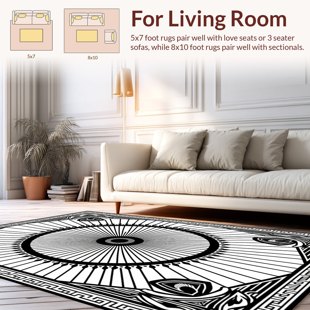 Geometric Sunburst Abstract Border Design Rug