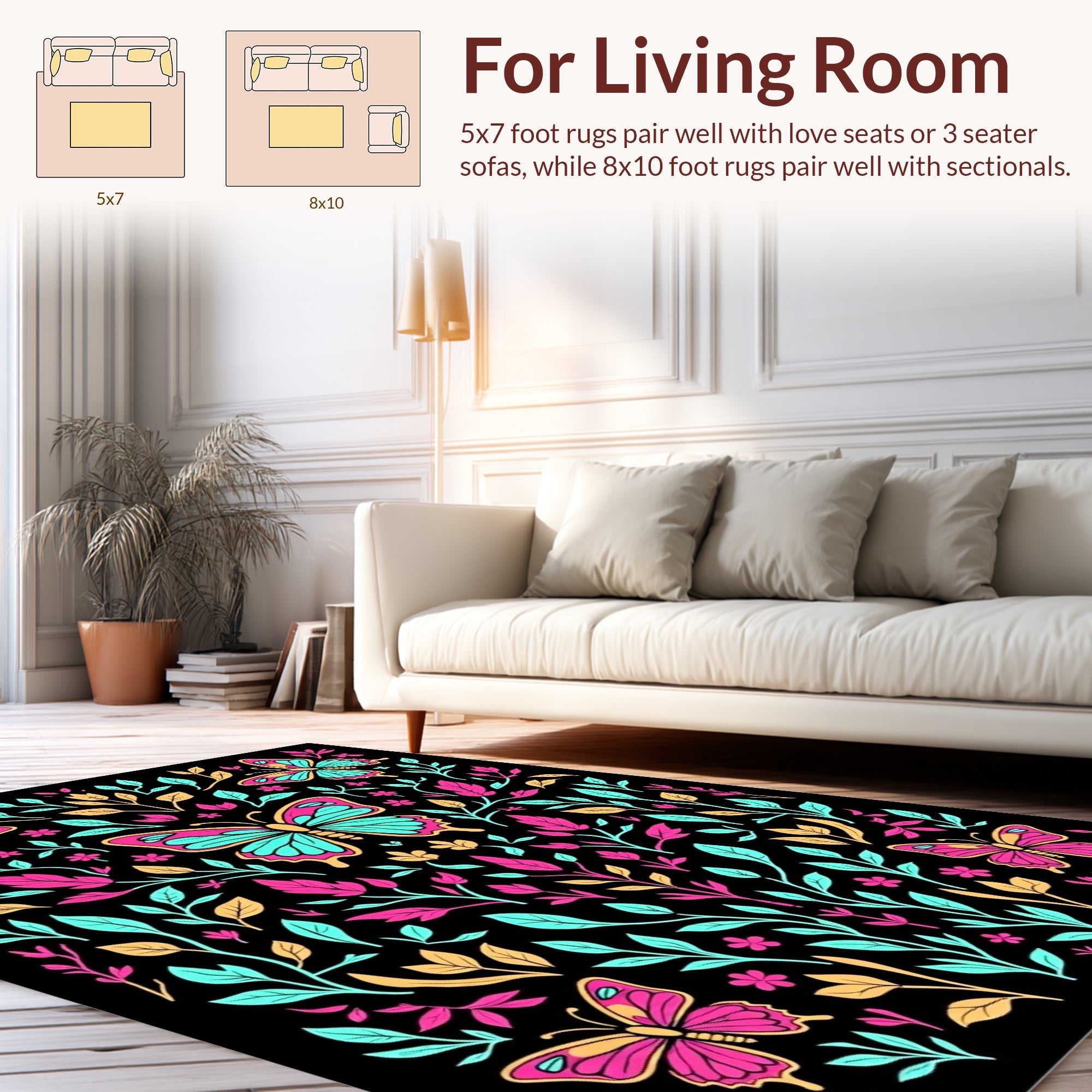 Colorful Butterfly Floral Garden Design Rug