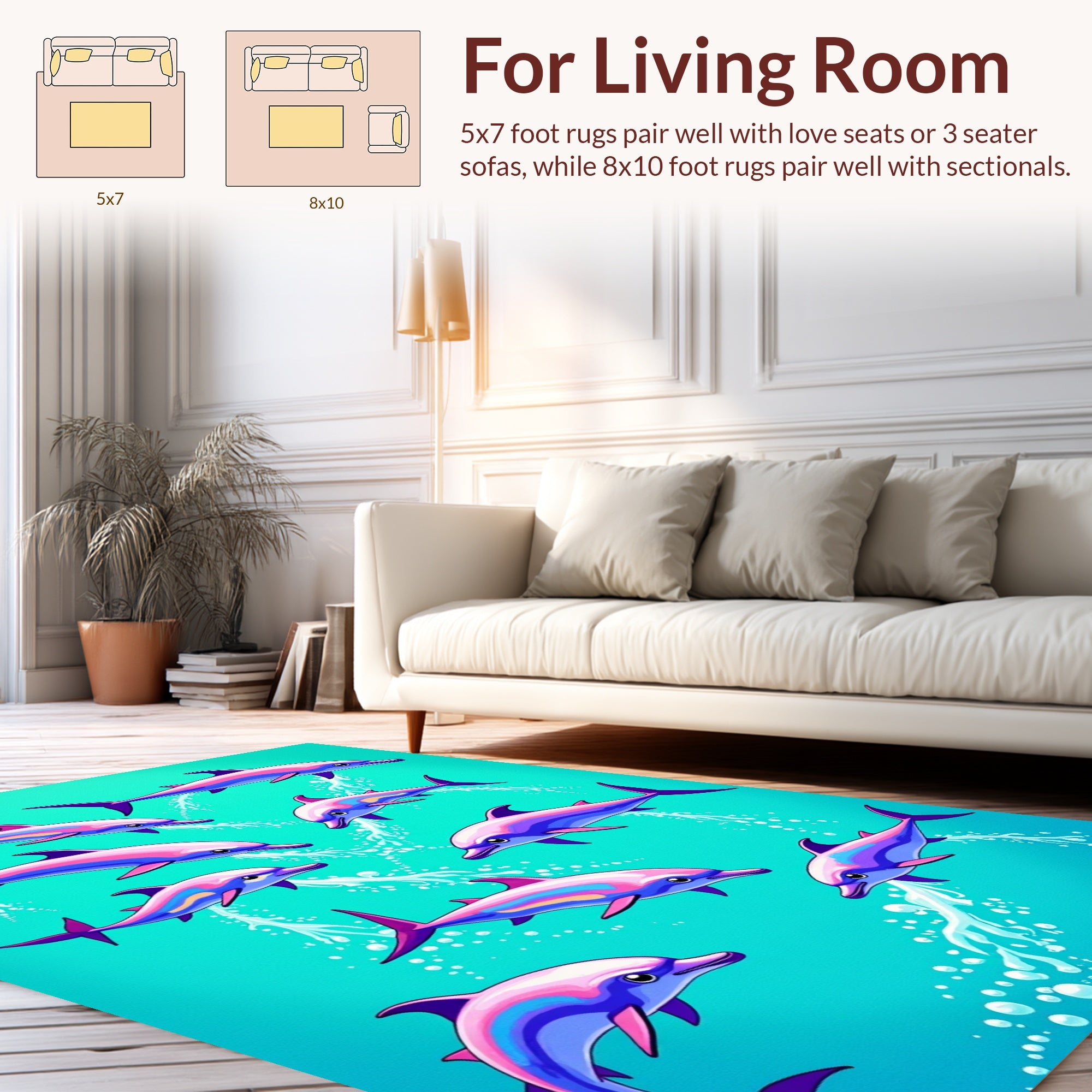 Colorful Dolphin Splash Pattern Rug