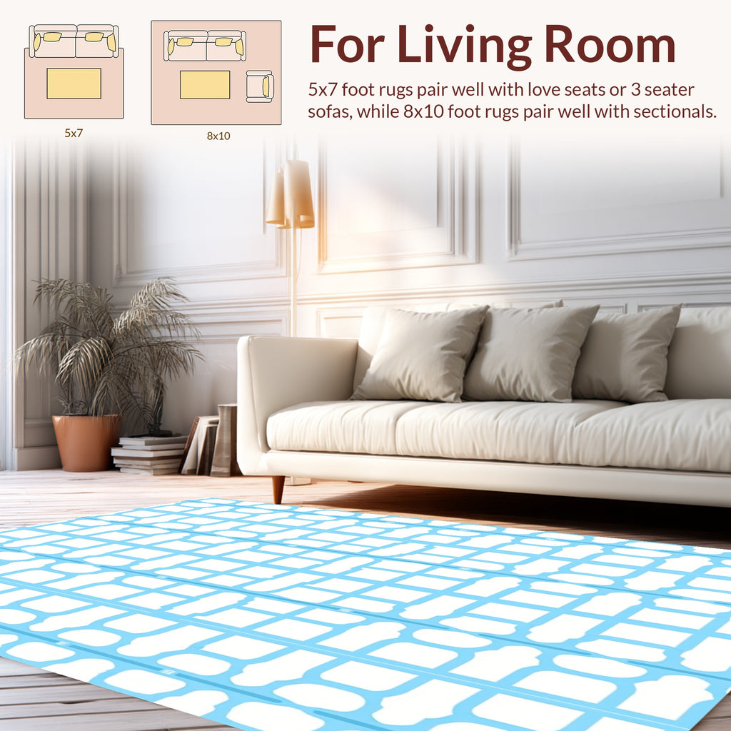 Light Blue Geometric Grid Pattern Rug