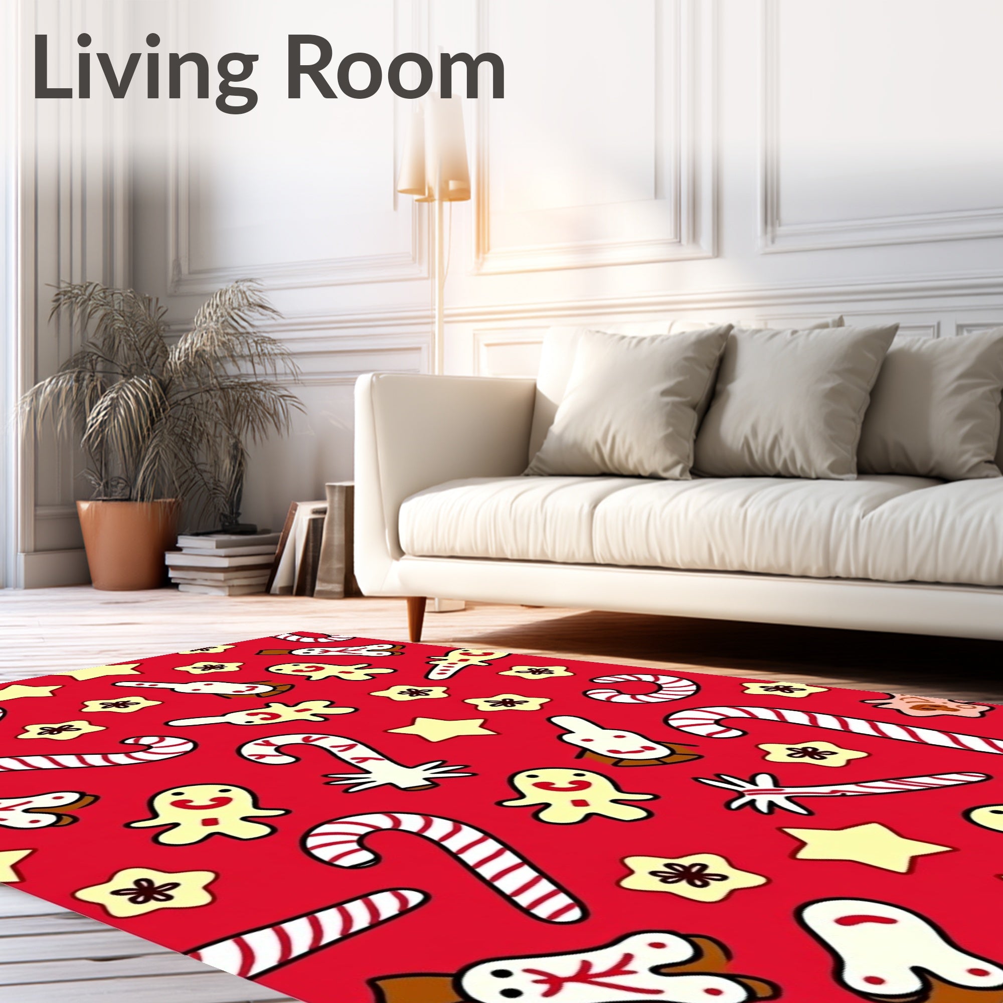 Whimsical Christmas Cookie Candy Cane Stars Rug