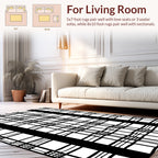 Bold Black White Plaid Design Rug