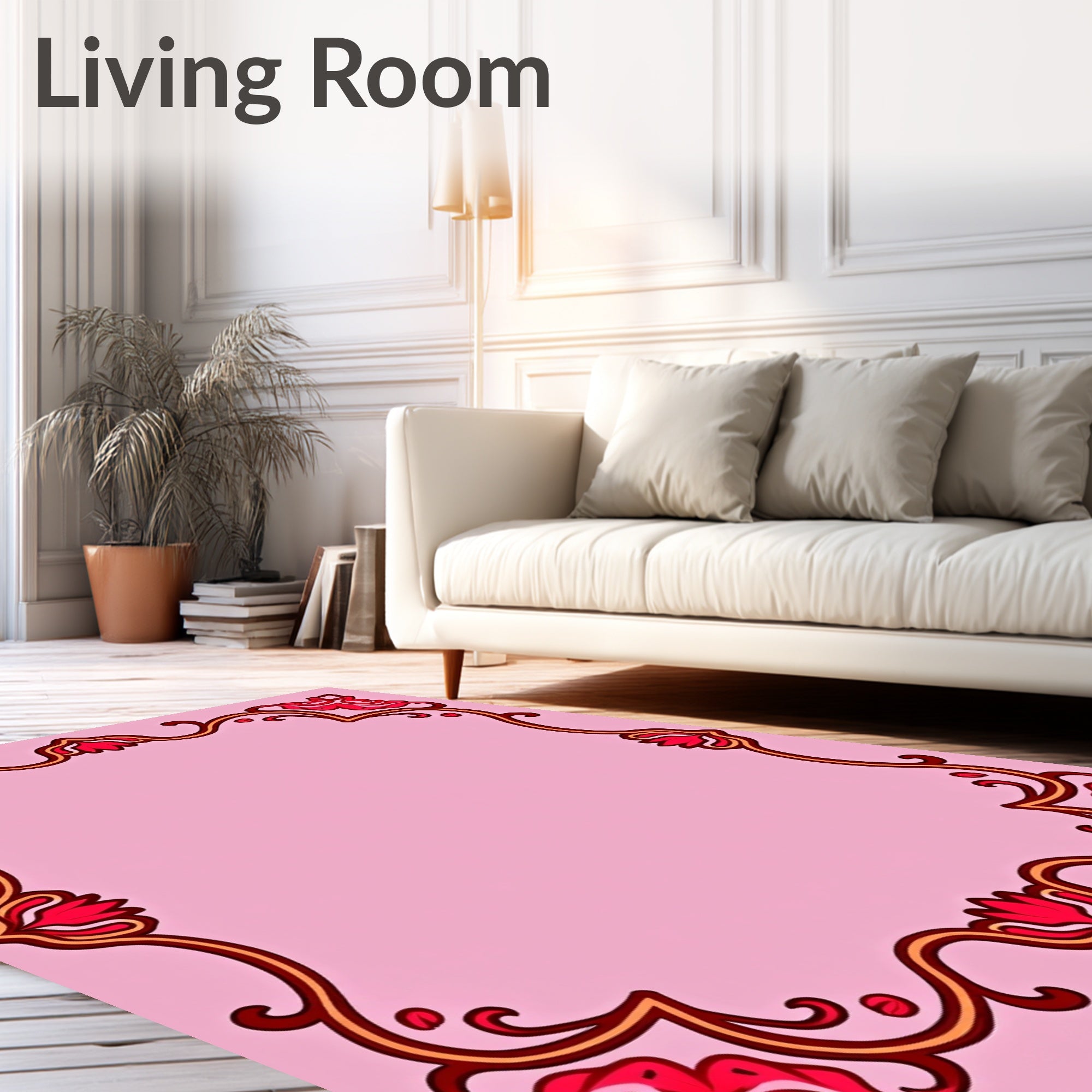 Red Floral Vines Decorative Frame Rug