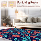 Coral Teal Floral Vine Pattern Rug