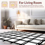 Bold Black White Grid Pattern Rug