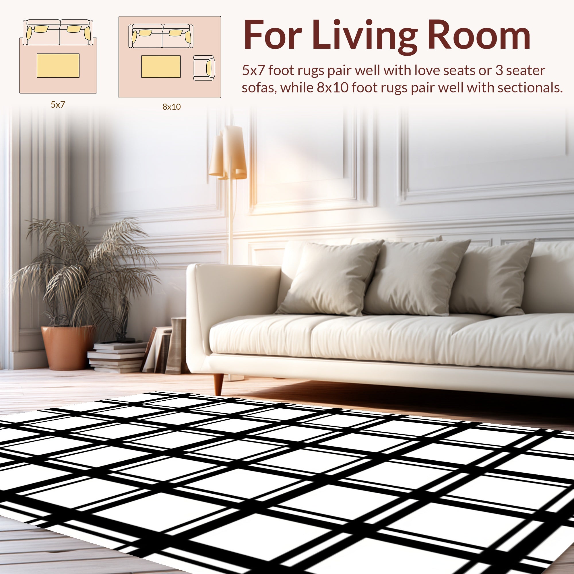 Bold Black White Grid Pattern Rug