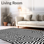 Abstract Black White Geometric Maze Rug