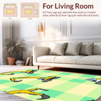 Yellow Excavator Pattern on Green Yellow Check Rug