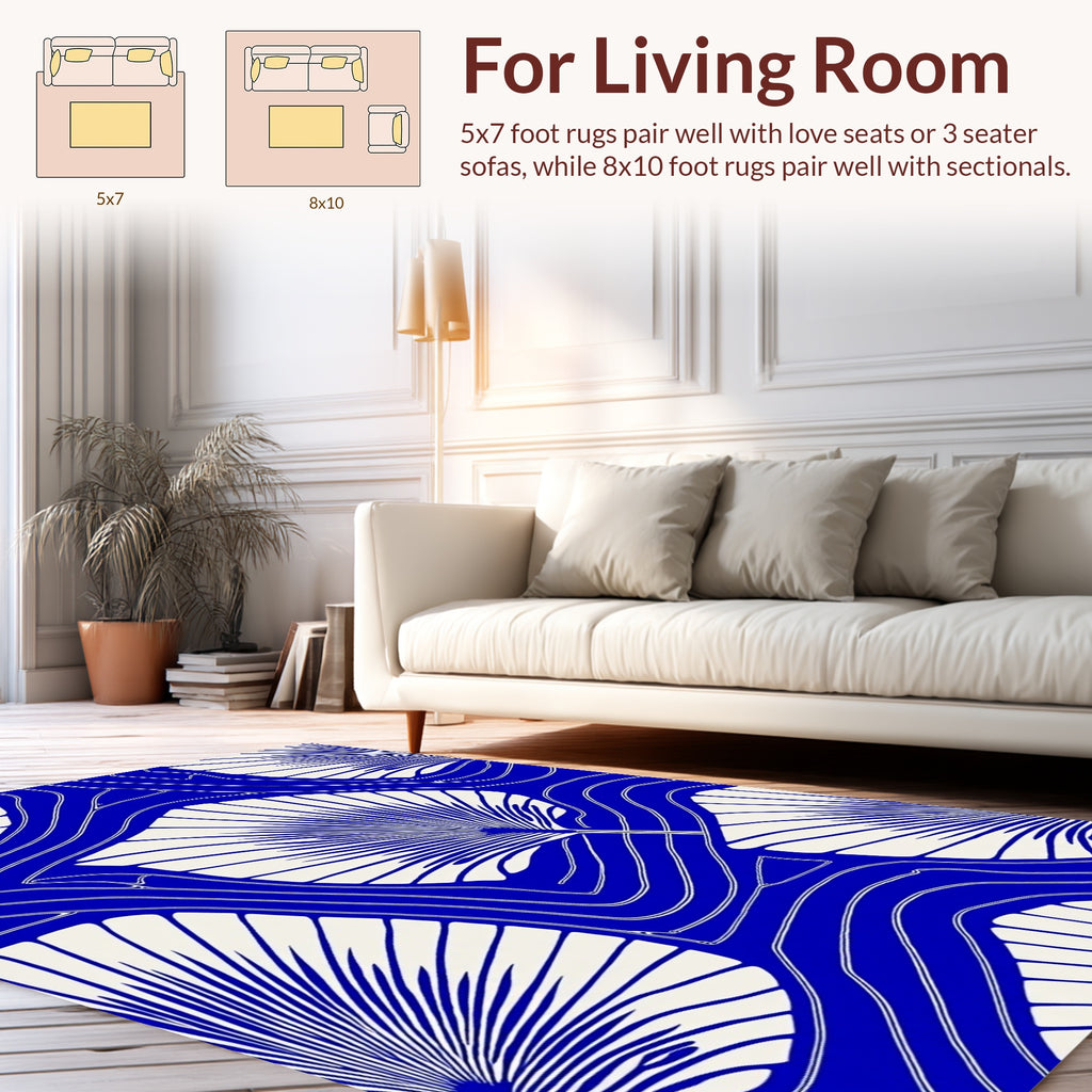 Art Deco Deep Blue Fan Pattern Rug