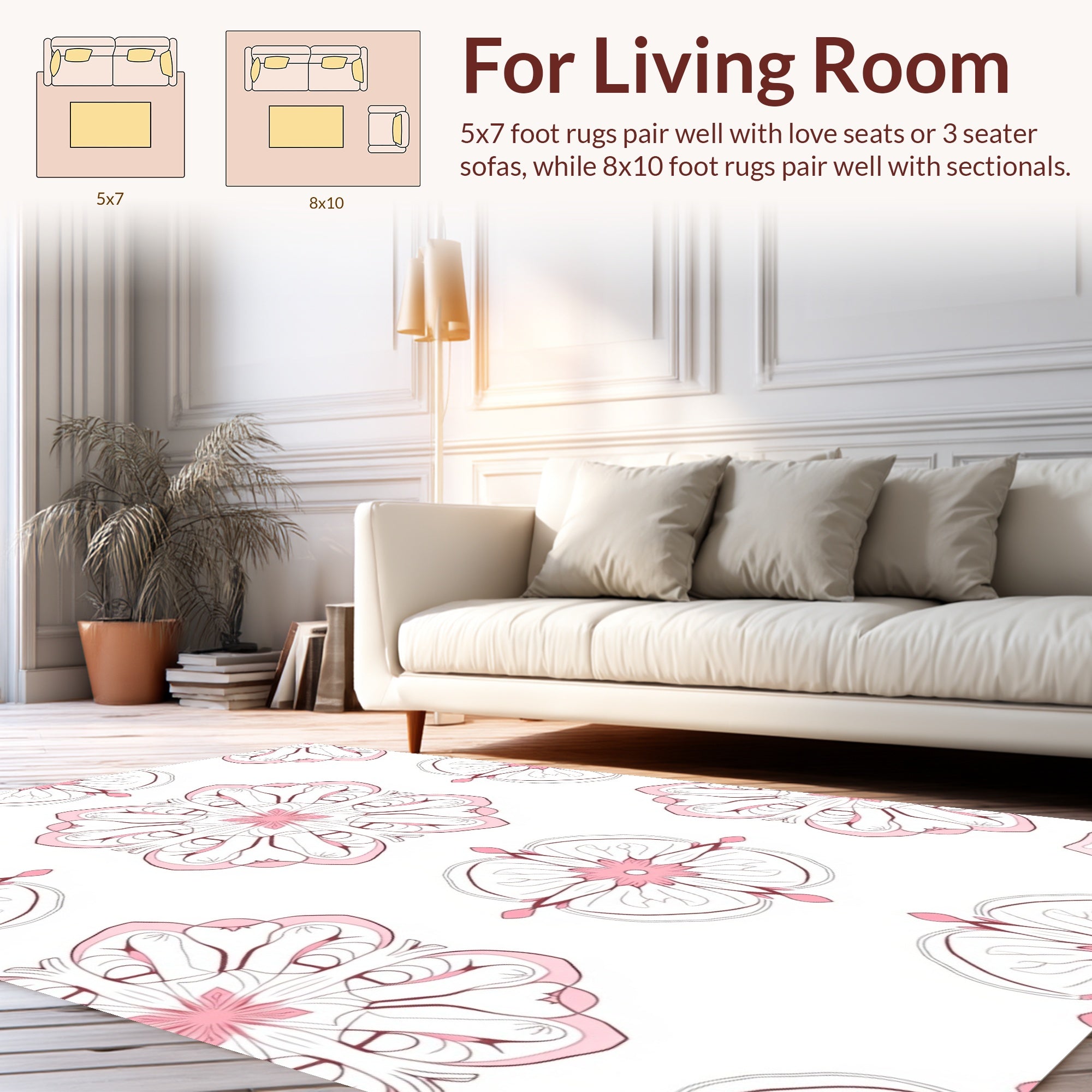 Soft Pink Floral Mandala Pattern Rug