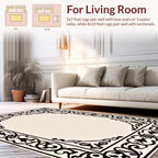 Elaborate Black Floral Border Design Rug