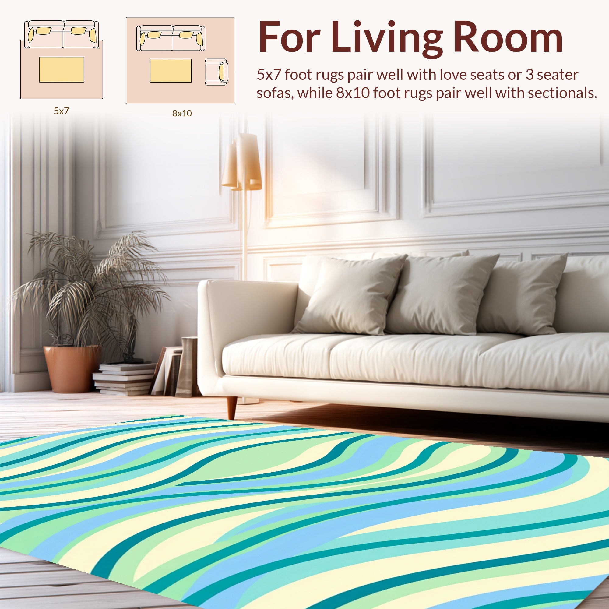 Cool Tones Wavy Stripe Pattern Rug
