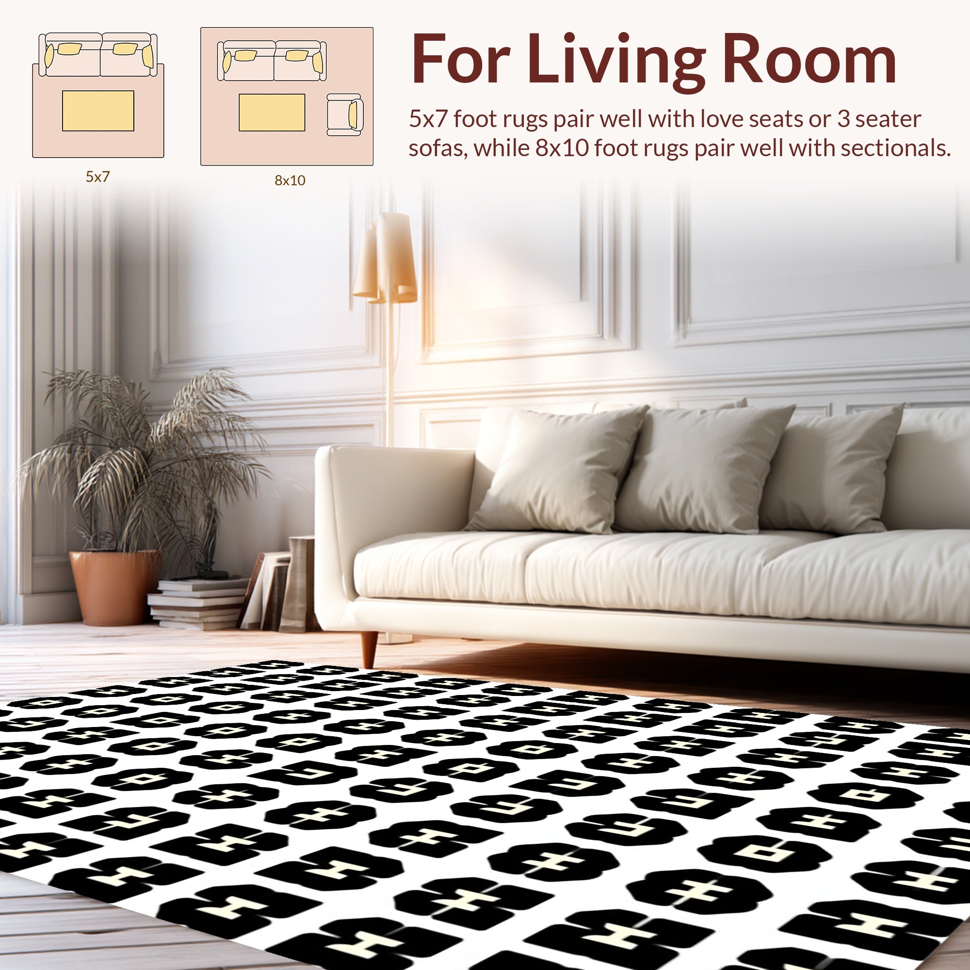 Abstract Black White Geometric Pattern Rug