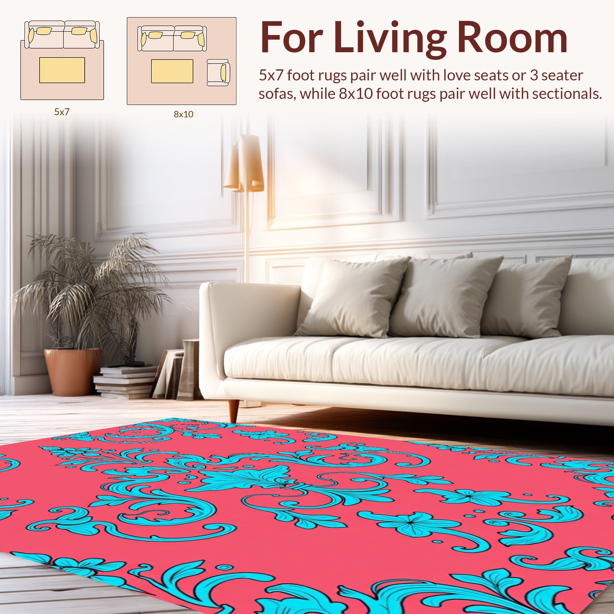 Turquoise Floral Damask Pattern Rug