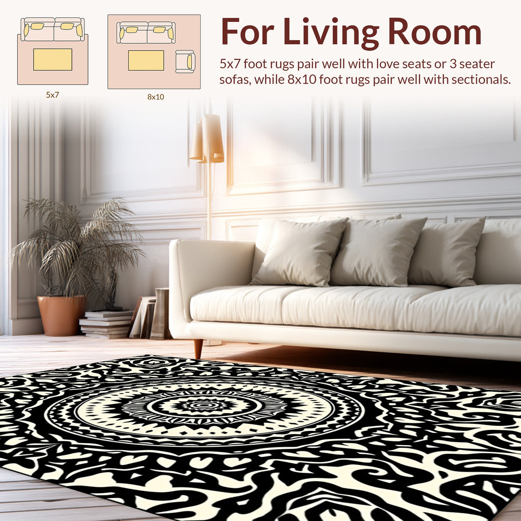 Intricate Black Cream Mandala Rug
