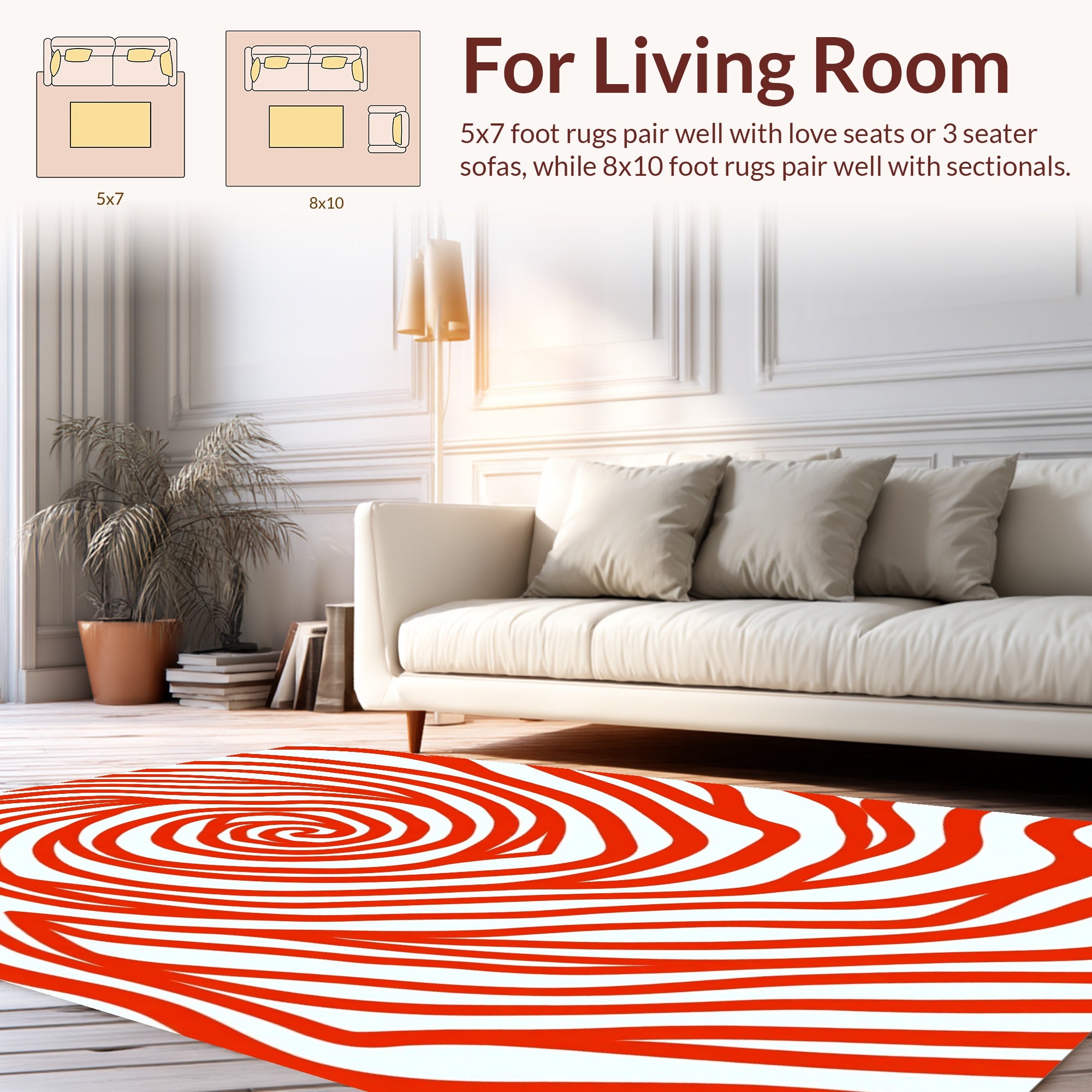 Abstract Red Swirling Lines Rug