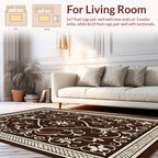 Brown Cream Floral Scroll Pattern Rug