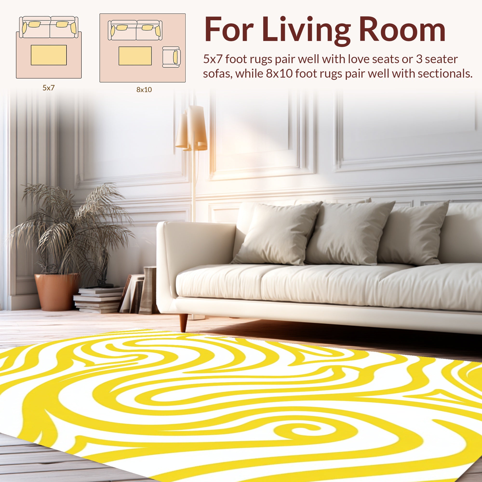 Yellow Flowing Lines Pattern Rug