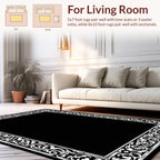 Classic Black White Floral Border Rug