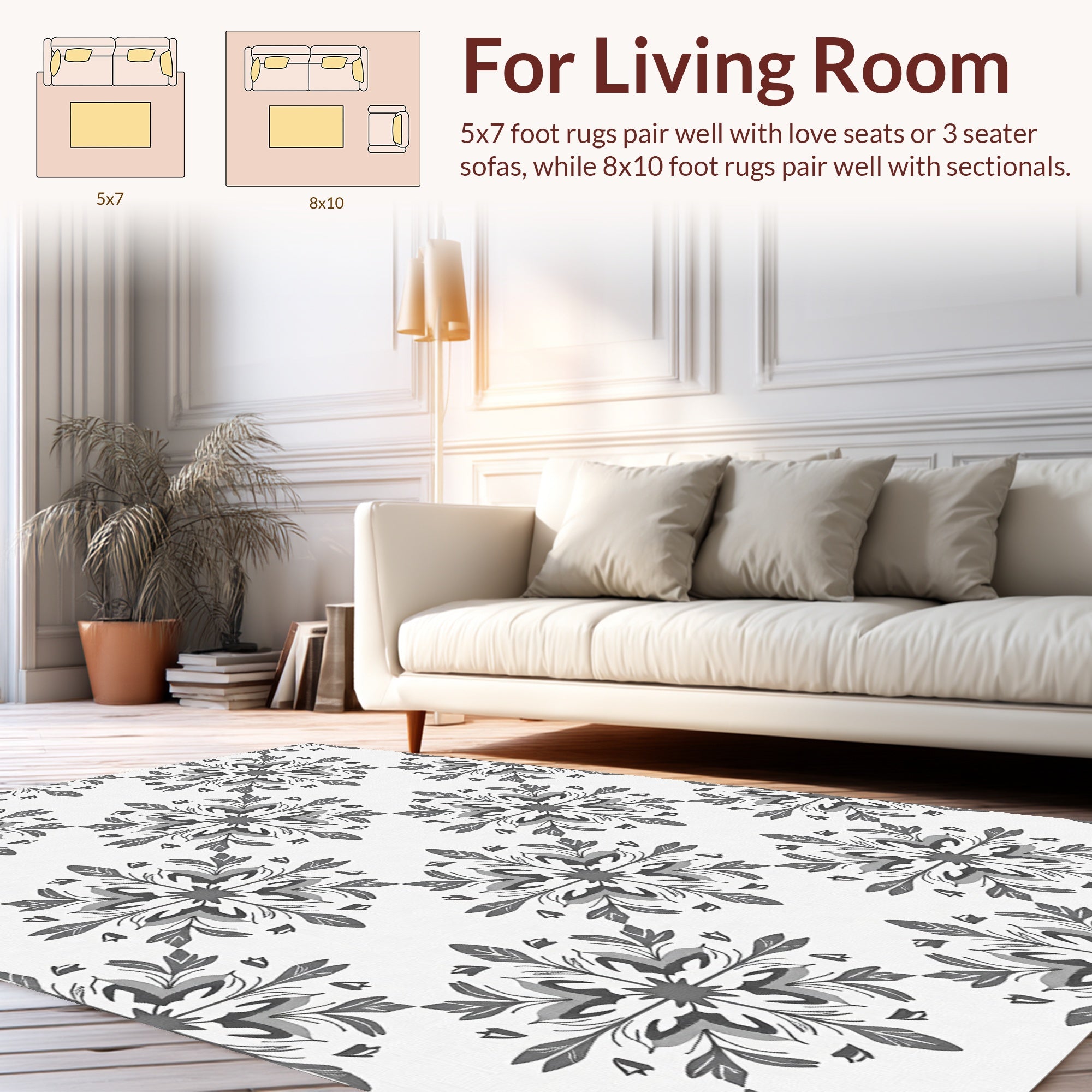 Monochromatic Floral Mandala Pattern Rug