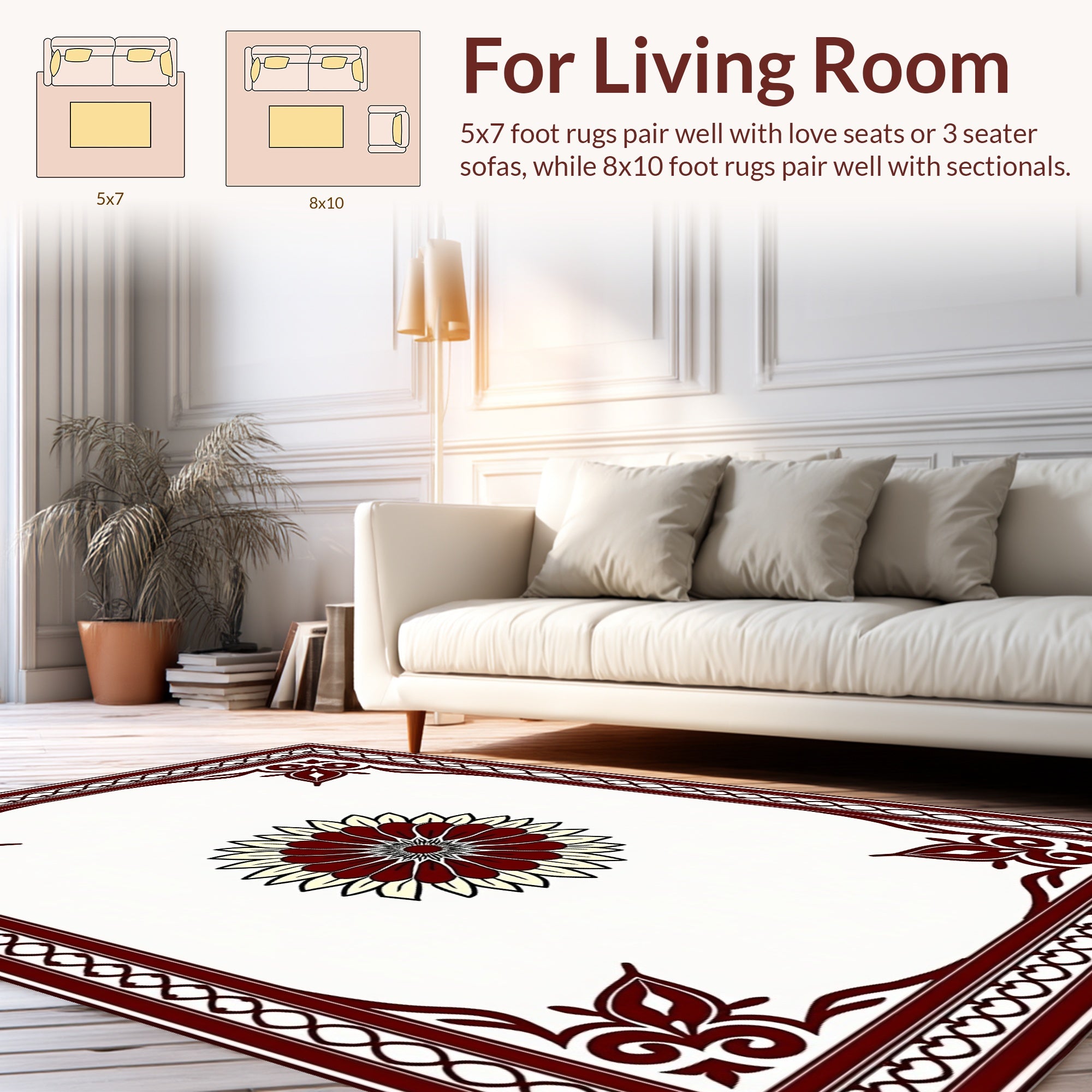 Crimson Floral Crested Geometric Rug