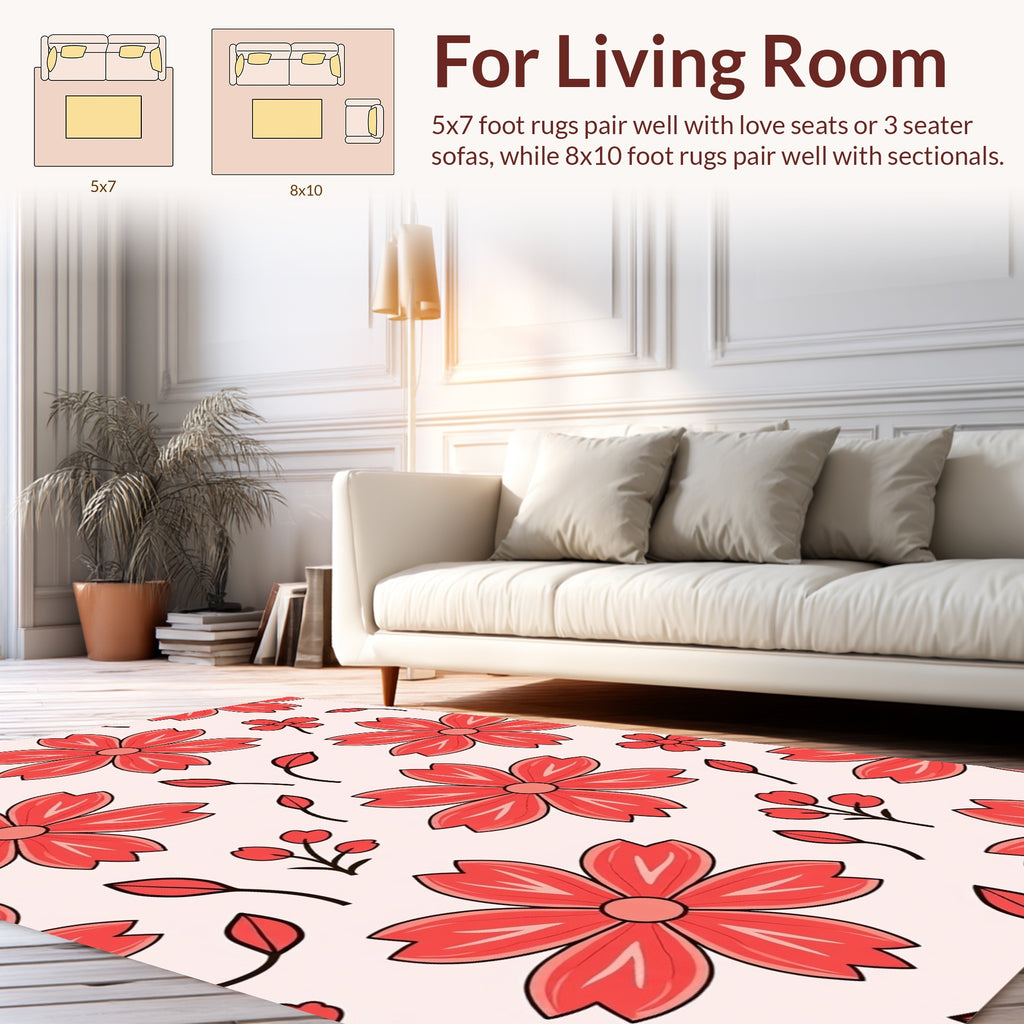 Coral Floral Patterned Delightful Rug