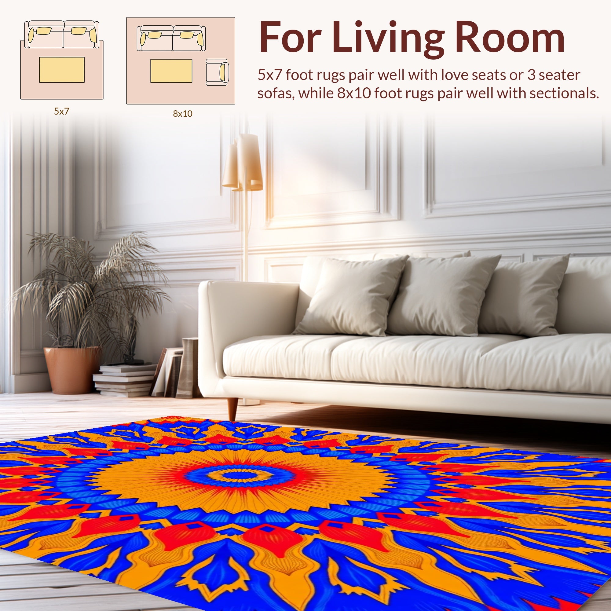 Vibrant Radial Floral Sunburst Design Rug