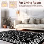 Black White Traditional Floral Pattern Rug