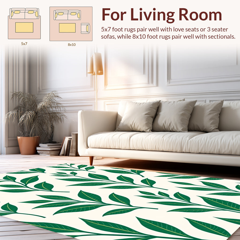 Green Leaf Botanical Pattern Rug