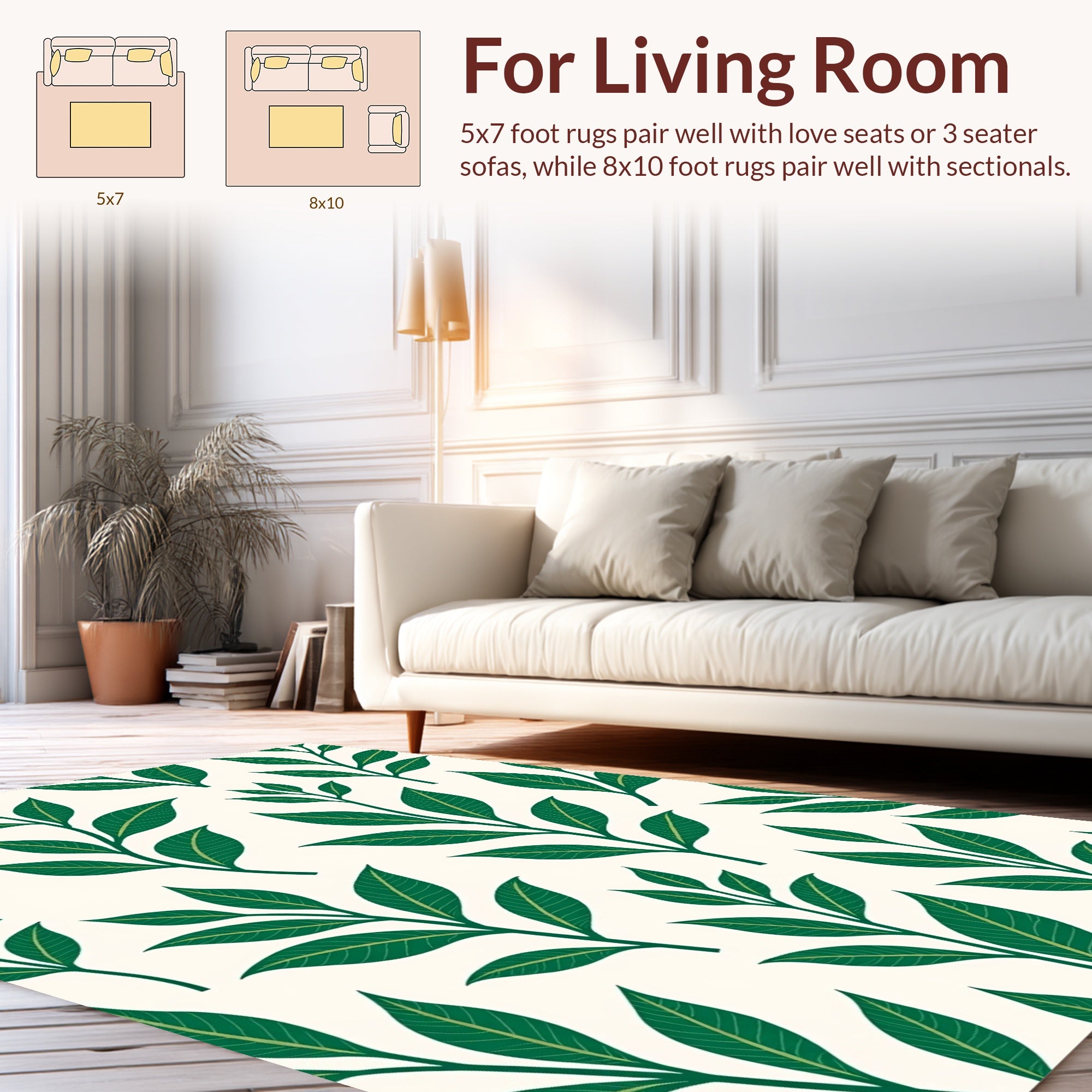 Green Leaf Botanical Pattern Rug