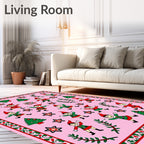 Whimsical Pink Christmas Elf Stars Rug
