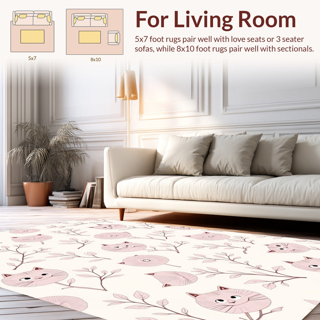 Whimsical Cat Botanical Pattern Design Rug